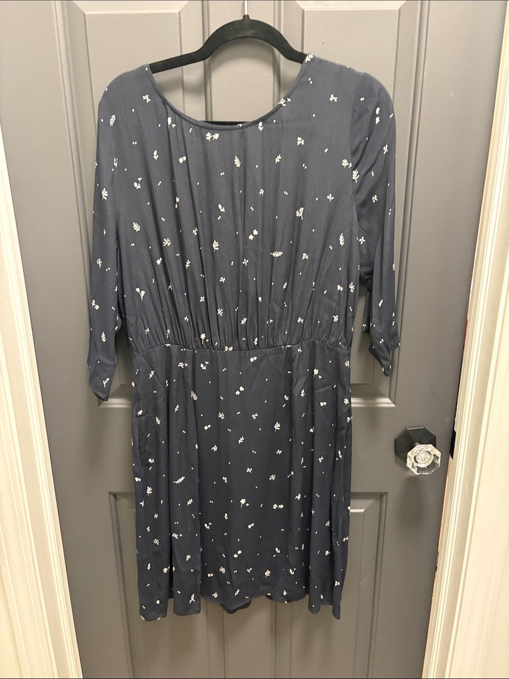 Navy Floral-Print Midi Dress with Elastic Waist - Women
